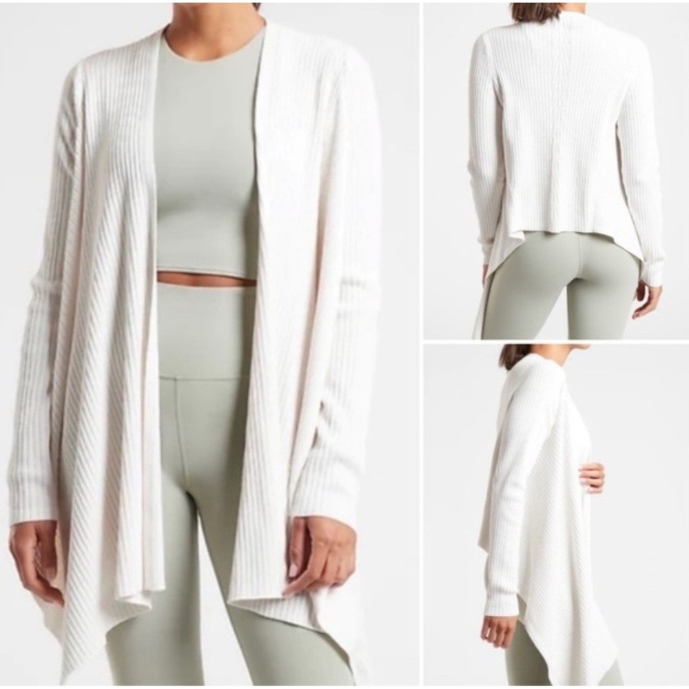 Athleta Solstice Wrap Cardigan Ribbed Merino Woolโ Blend Open Front SZ XS